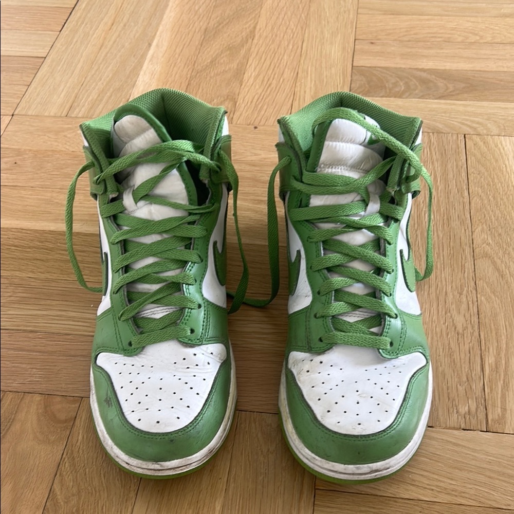 Green and White Nike High-Top Sneakers